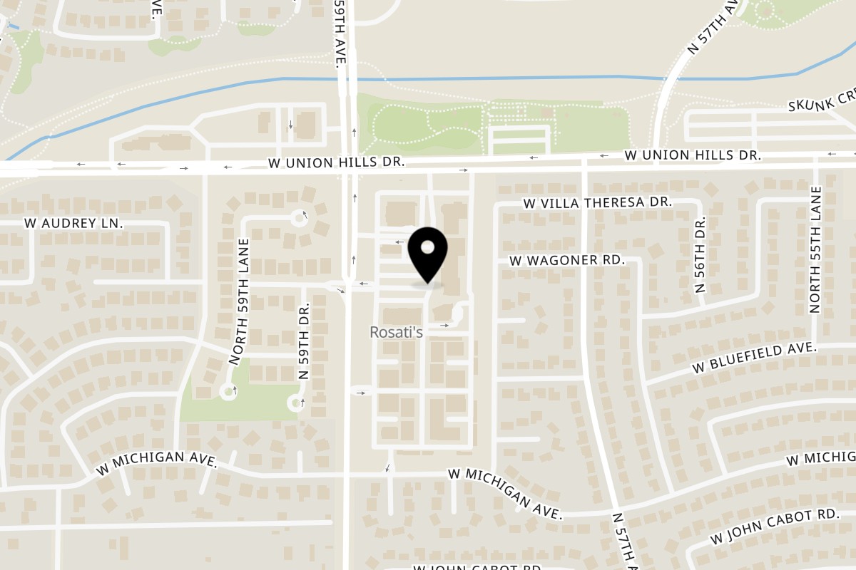 Map showing the location of Oscar's Pier 83 on 18589 N 59th Ave #111 in Glendale